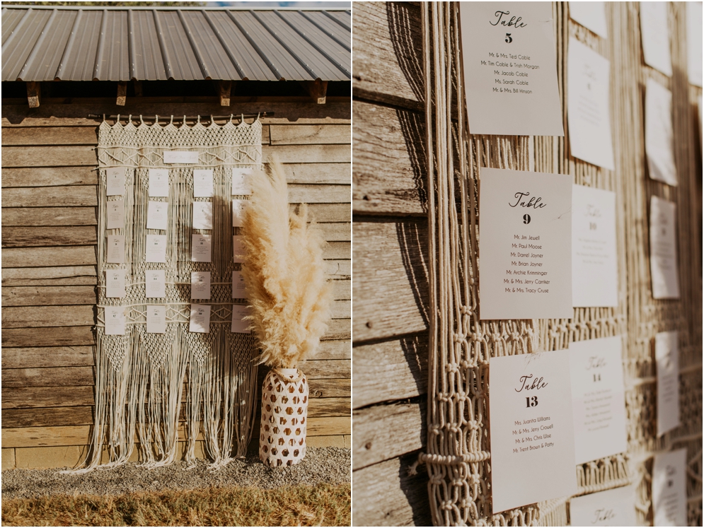 Boho Reception, Erin Padgett Events, Candace Erin Padgett Events, Weddings with Barbara, Outdoor Reception, Bohemian Reception Decor, Fall Wedding, table cards, macrame wall hanging,