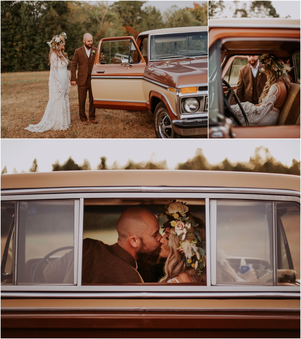 Bohemian Backyard Wedding, Rue De Seine Bridal, Lovely Bride, Flower Crown,Charlotte NC Wedding Photographer, Boho Wedding, North Carolina Wedding Photographer, Old Ford Truck