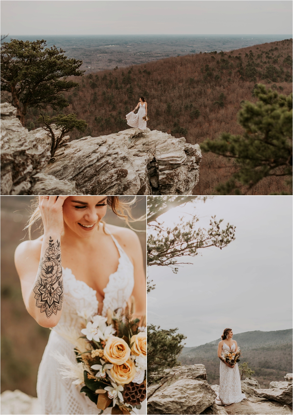 Hanging Rock State Park, Hayley Paige Wedding Dress, Southern Blooms, Carbon Compass Beauty Bar, Wildflower Bridal, Modern Boho Bride, Bohemian Bride, Bridals, See You Clayter, Connection Photography, Asheville Wedding Photographer, Adventurous Wedding Photographer, Charlotte Wedding Photographer, bride with tattoos