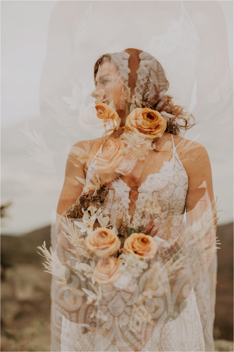 Hanging Rock State Park, Hayley Paige Wedding Dress, Southern Blooms, Carbon Compass Beauty Bar, Wildflower Bridal, Modern Boho Bride, Bohemian Bride, Bridals, See You Clayter, Connection Photography, Asheville Wedding Photographer, Adventurous Wedding Photographer, Charlotte Wedding Photographer, bridal portraits, double exposure