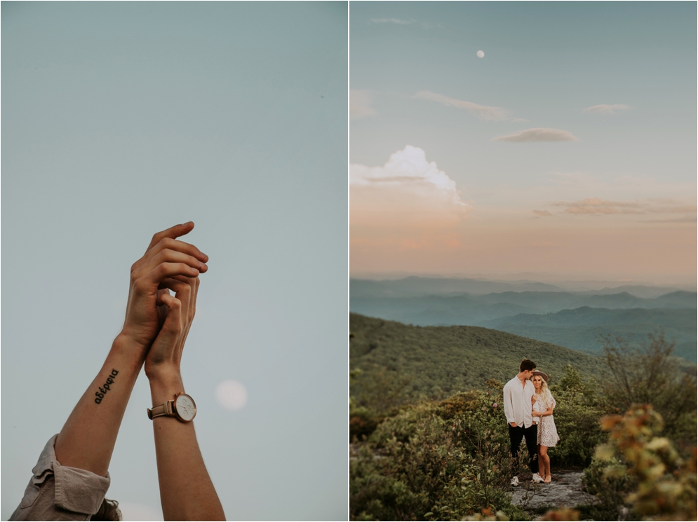 Grandfather Mountain Engagement, Boone NC, Rough Ridge Engagement, NC Wedding Photographer, Boone Wedding Photographer, Blue Ridge Mountains, Blue Ridge Wedding Photographer, Grandfather Mountain Elopement, Mountain Elopement, Rough Ridge Wedding, Rough Ridge Elopement, Grandfather Mountain Wedding, Blowing Rock Wedding Photographer, Blowing Rock NC, Engaged, hands, moon