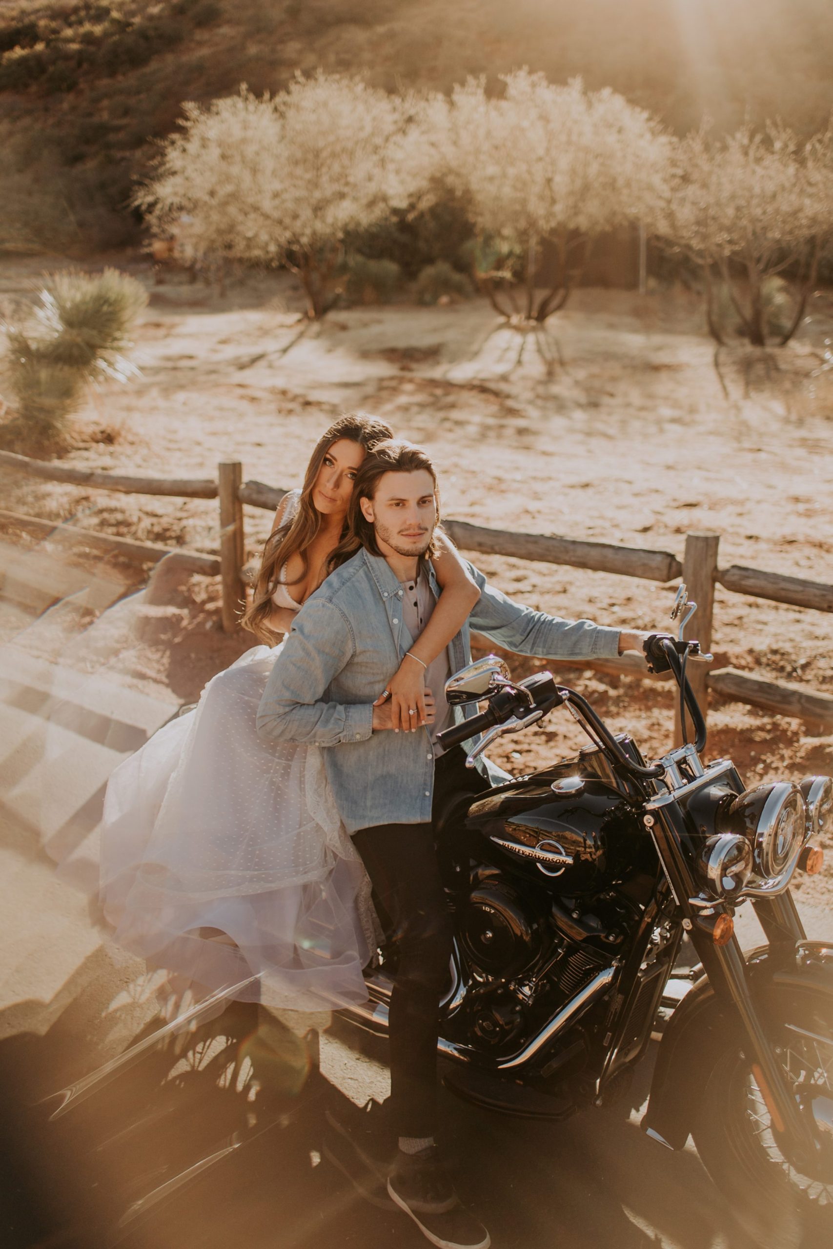 Engagement in Sedona AZ, Elopement in Sedona, Bride and Groom, Harley Davidson Motorcycle, Le Laurier Bridal, Adventurous Elopement, Arizona Wedding Photographer, Engaged