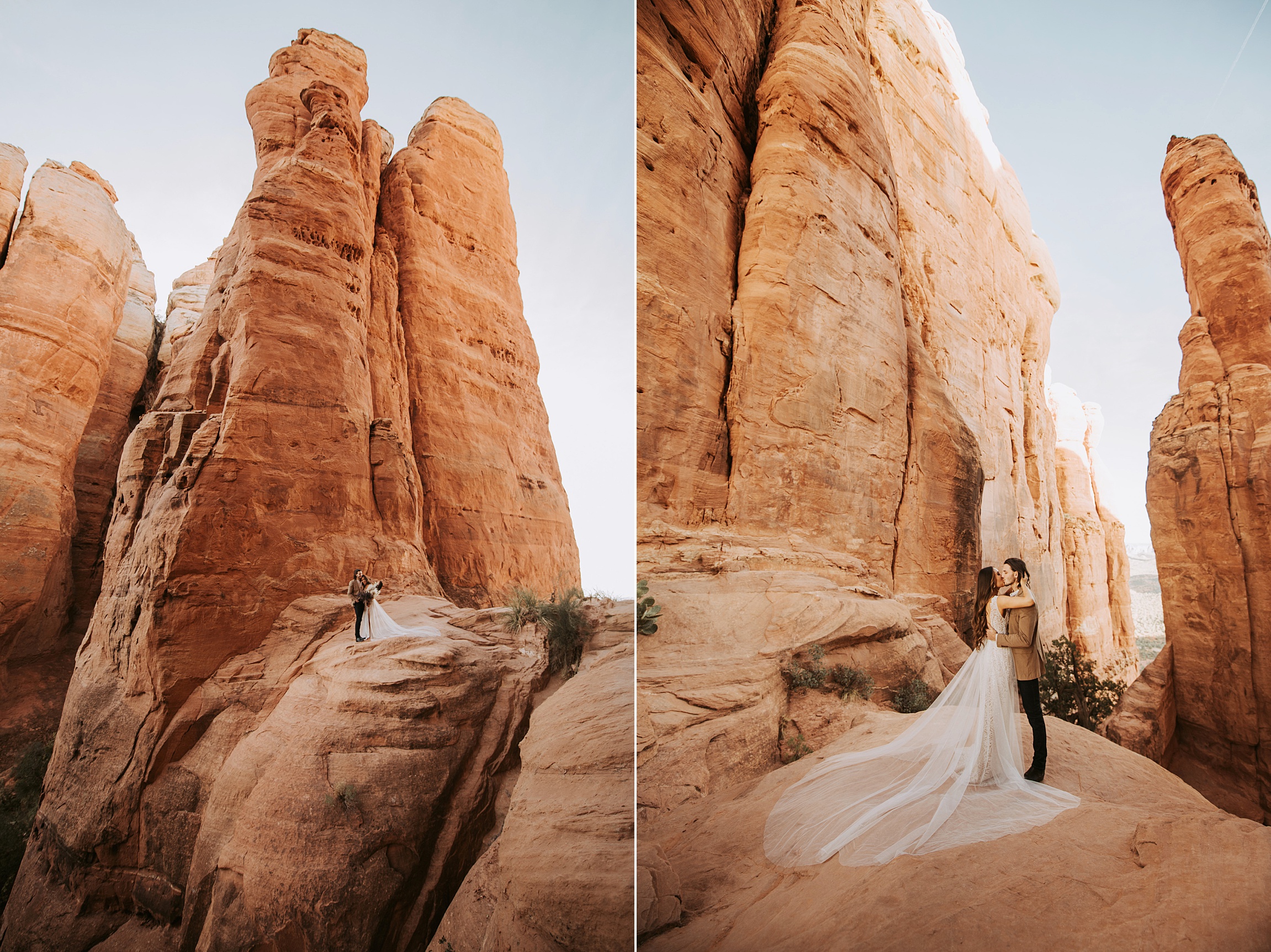 Engagement in Sedona AZ, Elopement in Sedona, Bride and Groom, Harley Davidson Motorcycle, Le Laurier Bridal, Adventurous Elopement, Arizona Wedding Photographer, Engaged, Cathedral Rock Elopement, Adventurous elopement, bohemian bride,