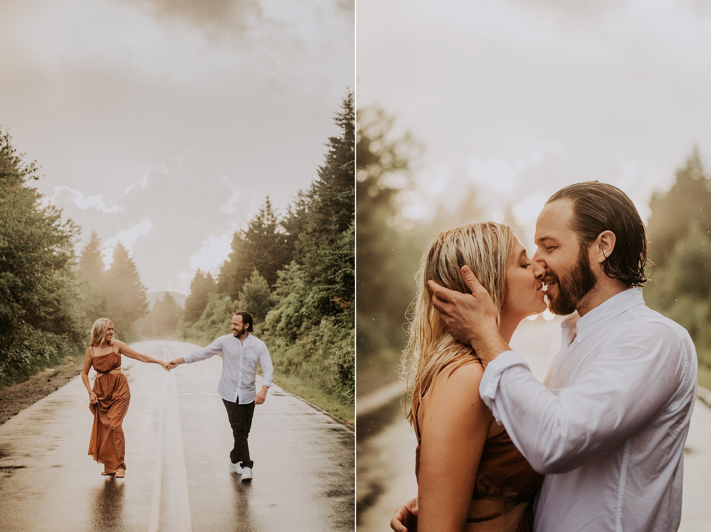 Blue Ridge Mountain rain engagement, Asheville NC, Asheville North Carolina Wedding Photographer, Adventure Elopement, Rainy engagement photographs, romantic engagement, 