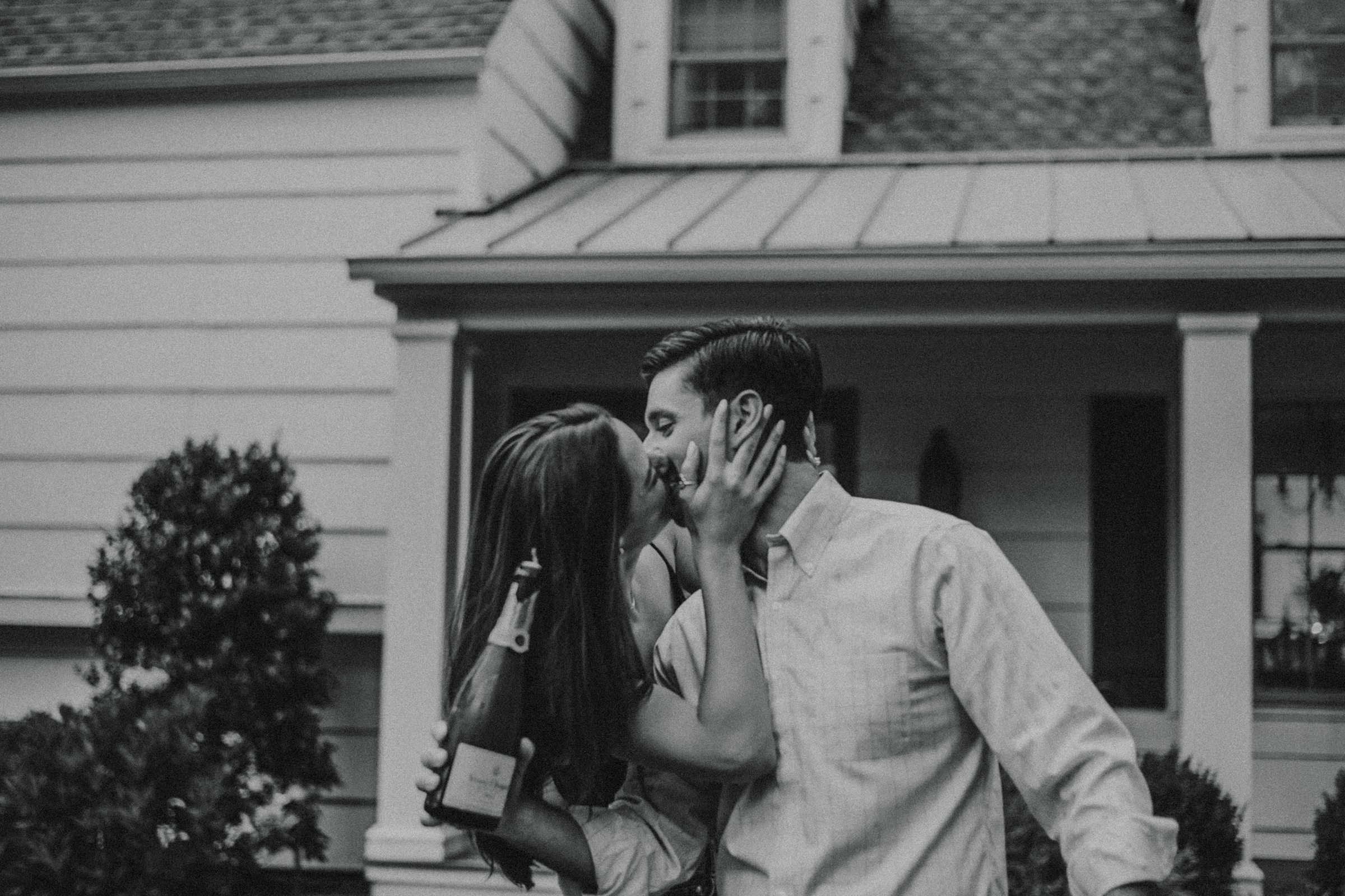 at home engagement session, New Jersey Wedding Photographer, New York Wedding Photographer, Intimate Engagement, Cozy rainy day, Chatham NJ, popping champagne